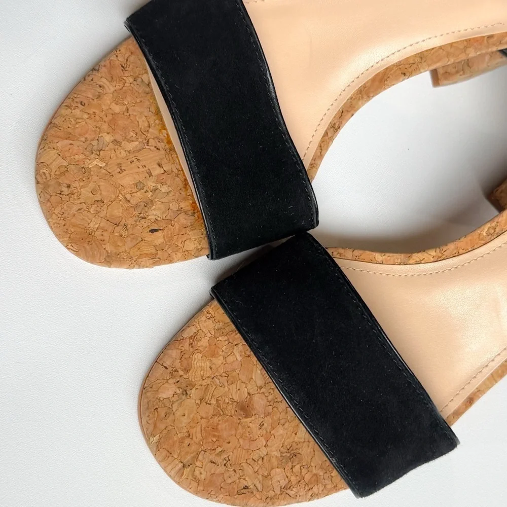 Black Cork Block Heel Sandals - Women's Stylish Ankle Strap